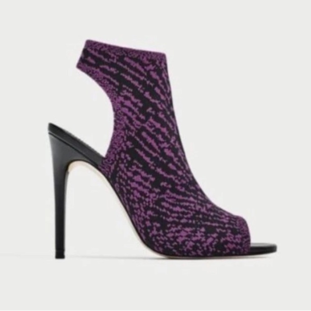 NWT Zara Women's Caged Open-Toe Heels in Black & Purple Size 8US 39EU